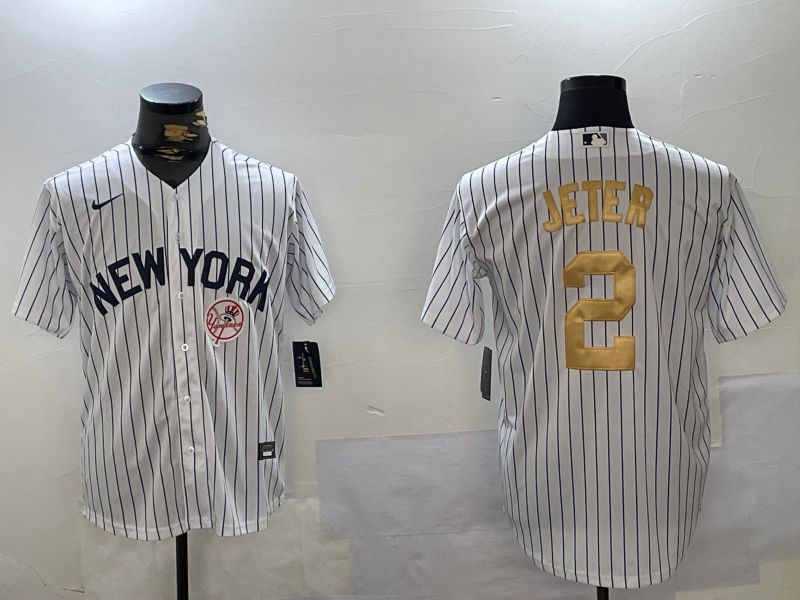 Men New York Yankees #2 Jeter White Stripe Fashion Nike 2024 MLB Jersey style 3